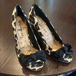 Rampage Animal Print Peep Toe Heels with Black Bow